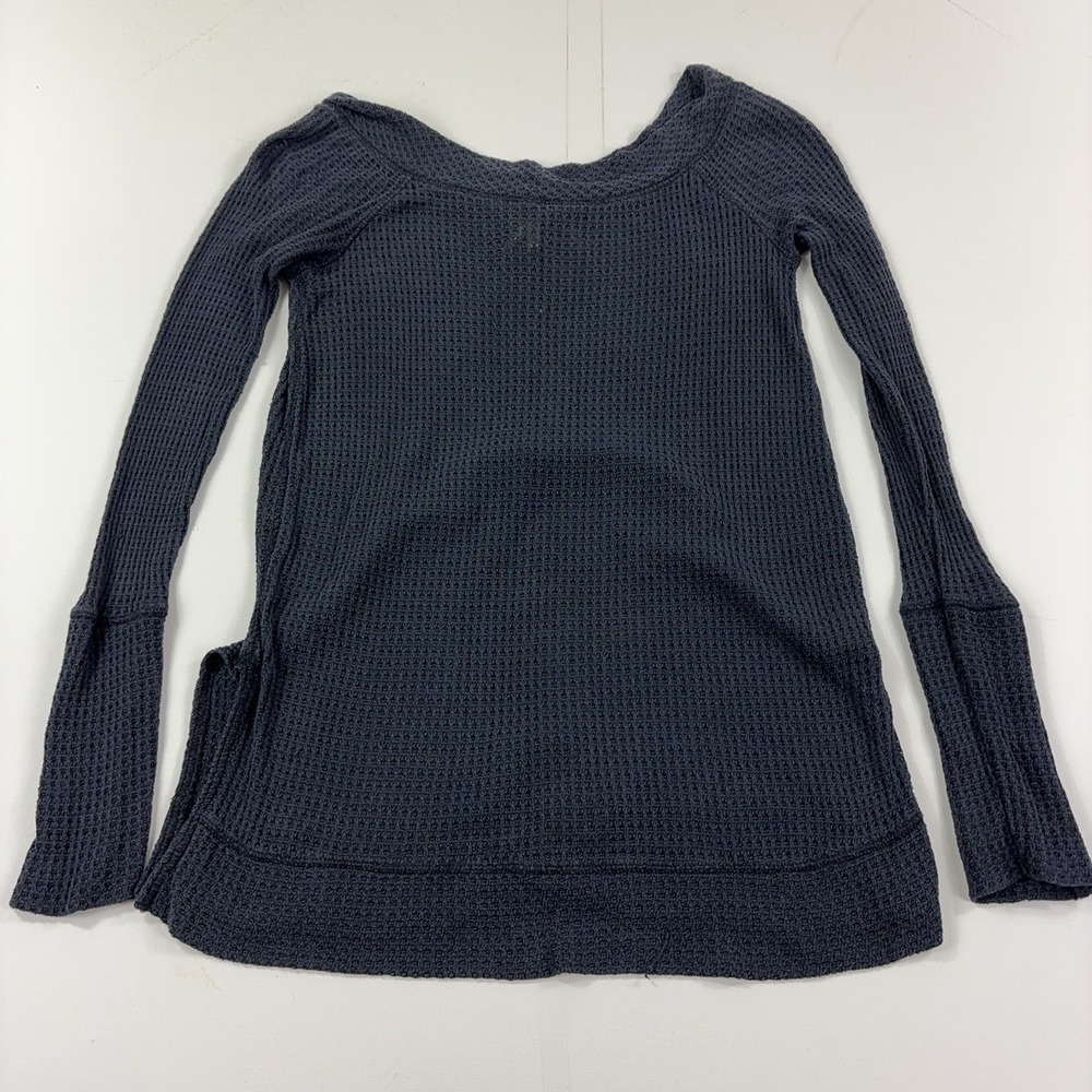 We The Free T-Shirt Womens M Gray Waffle Thermal Knit Long Sleeve Tunic Top